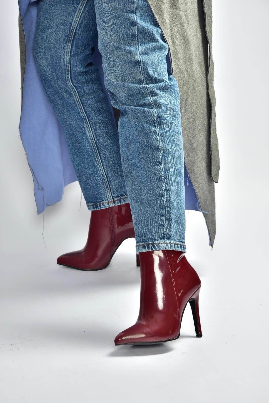 N372524408 Bordo Rugan İnce Topuklu Kadın Bot