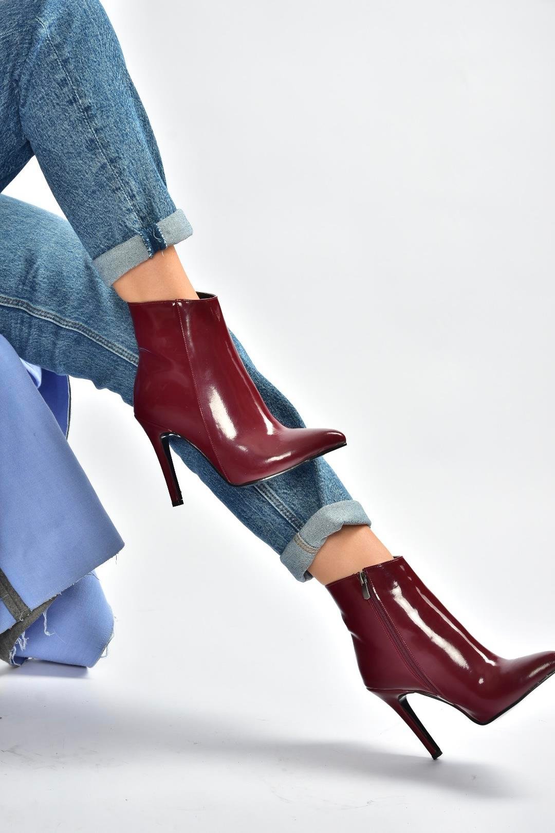 N372524408 Bordo Rugan İnce Topuklu Kadın Bot