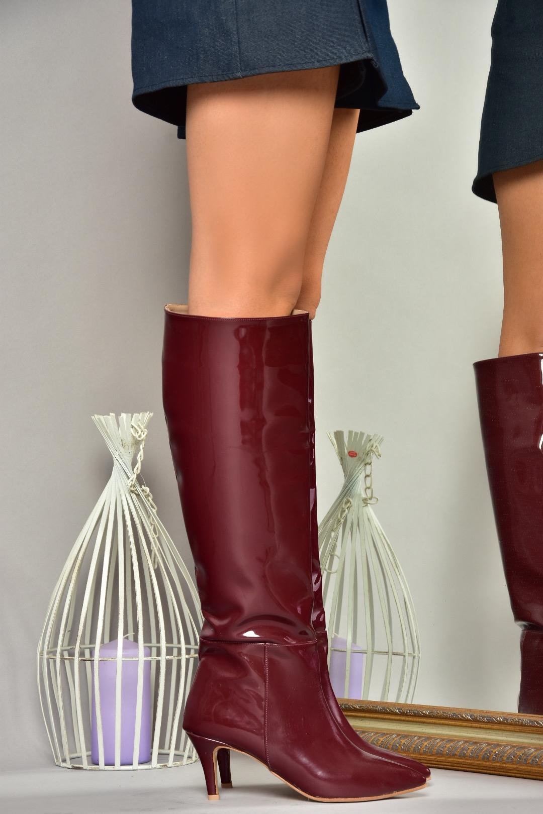 N749204008 Bordo Rugan Alçak Topuklu Kadın Çizme