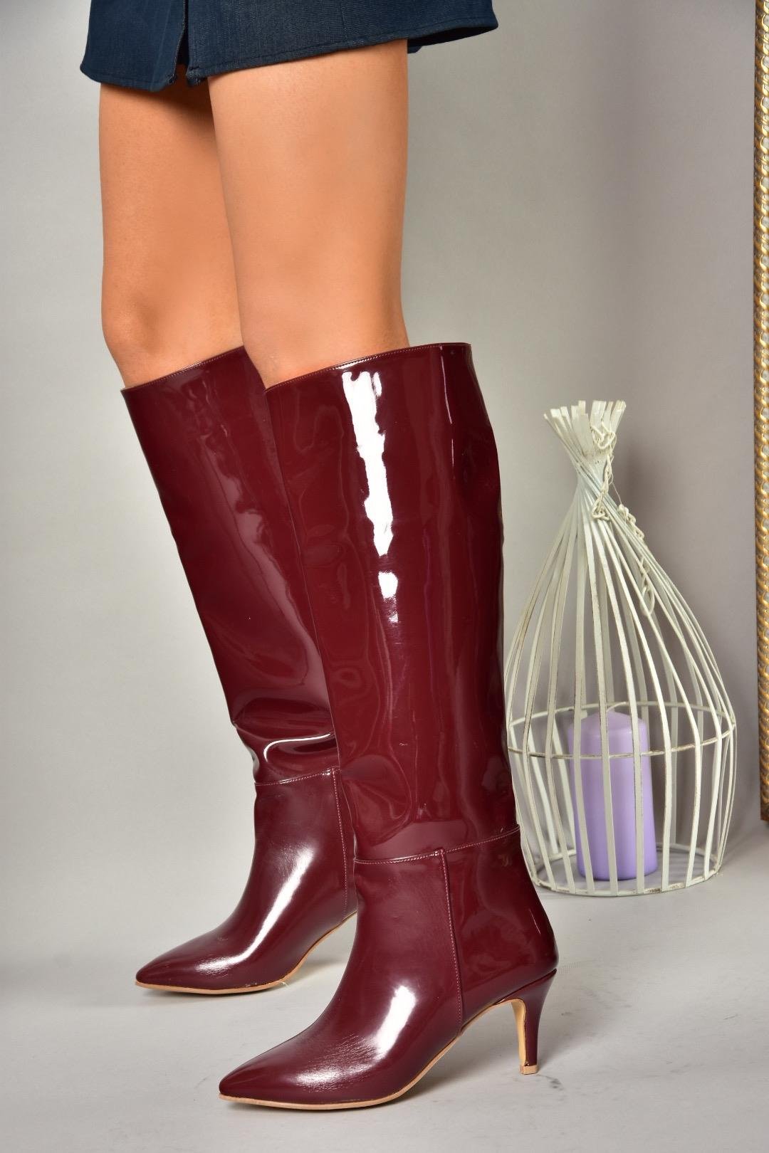 N749204008 Bordo Rugan Alçak Topuklu Kadın Çizme