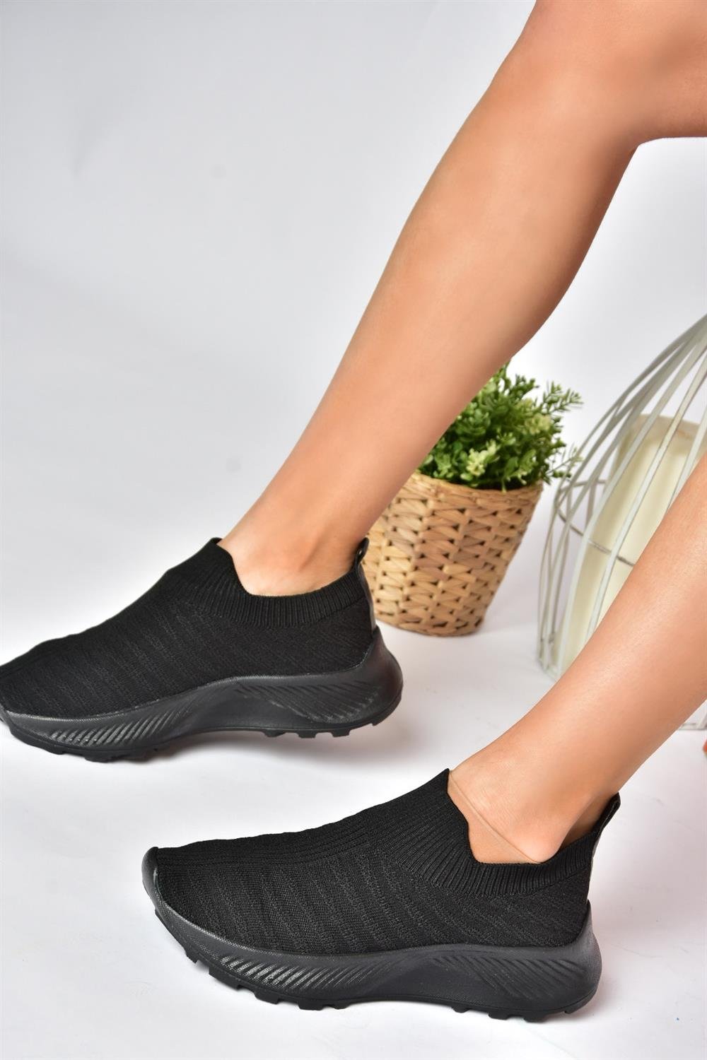 P239503304 Siyah Triko Kumaş Kadın Spor Ayakkabı Sneakers