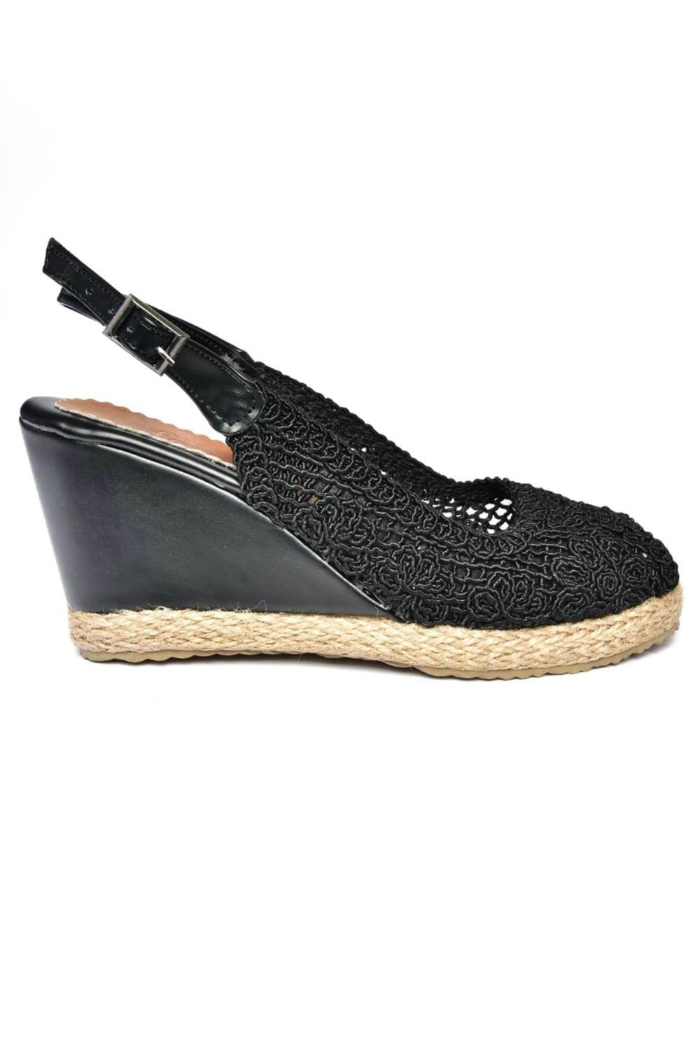 P241011606 Siyah Dantel Dolgu Topuklu Kadın Ayakkabı