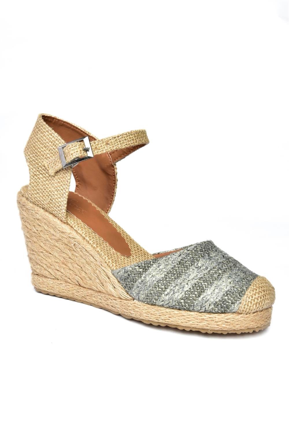 P241612017 Gri Hasır Dolgu Topuklu Kadın Ayakkabı