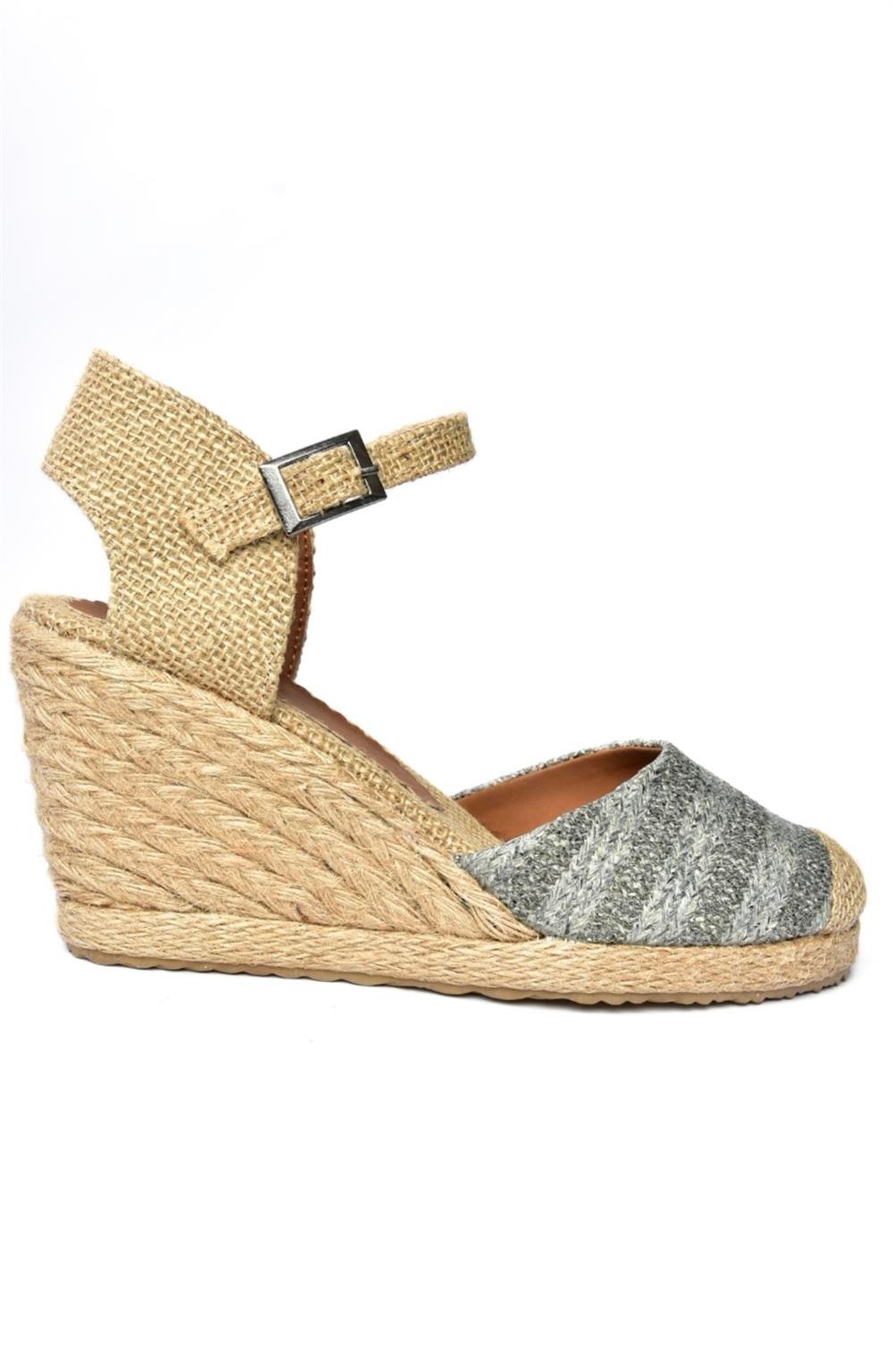 P241612017 Gri Hasır Dolgu Topuklu Kadın Ayakkabı