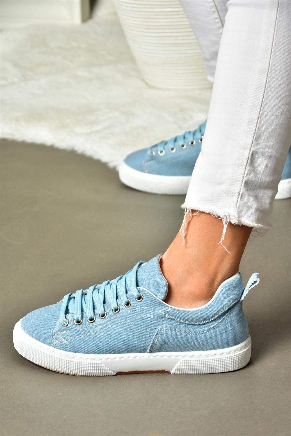 P404008210 Mavi Kot Kumaş Kadın Spor Ayakkabı Sneakers
