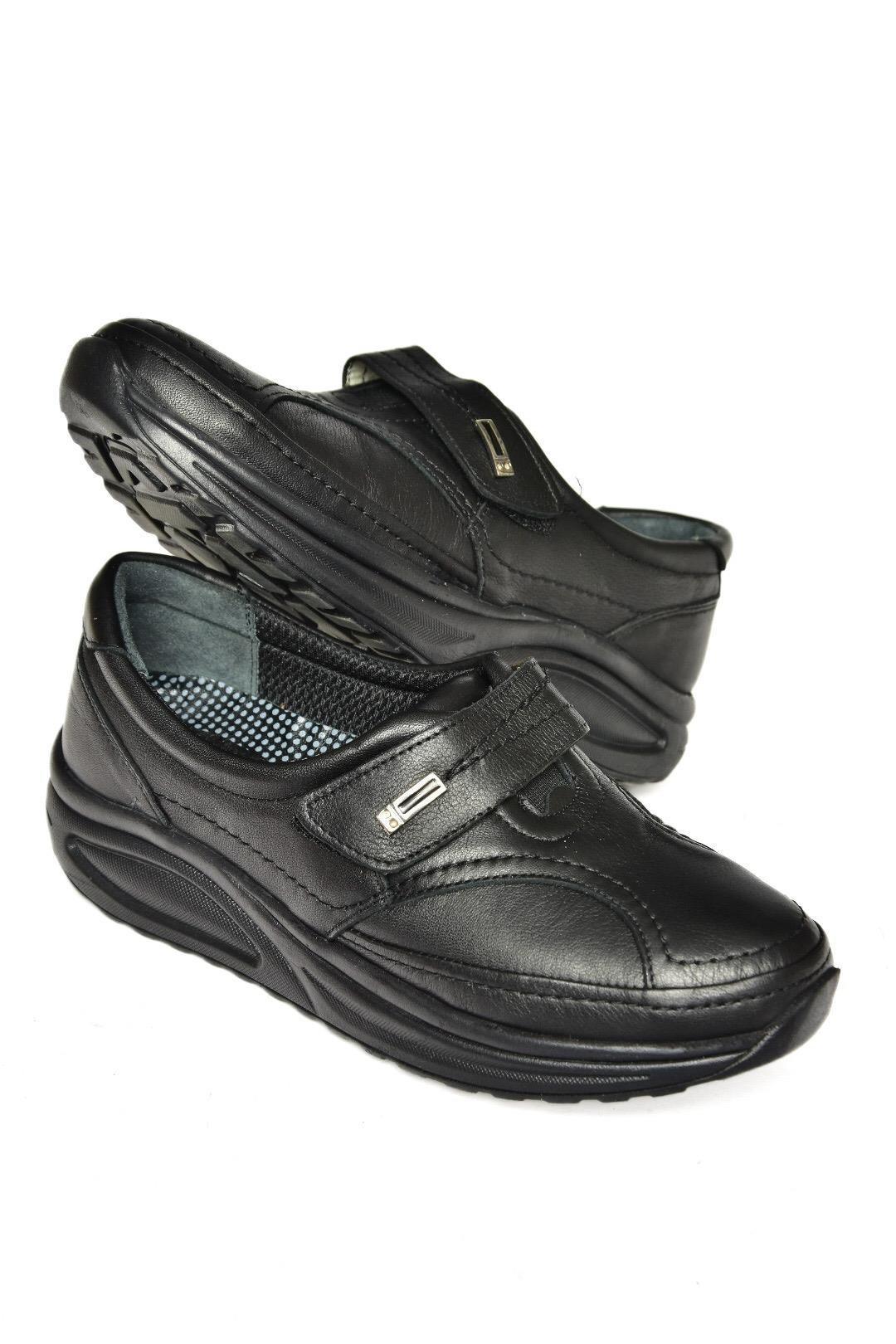 P555190503 Siyah Hakiki Deri Comfort Ortopedik Taban Kadın Ayakkabı