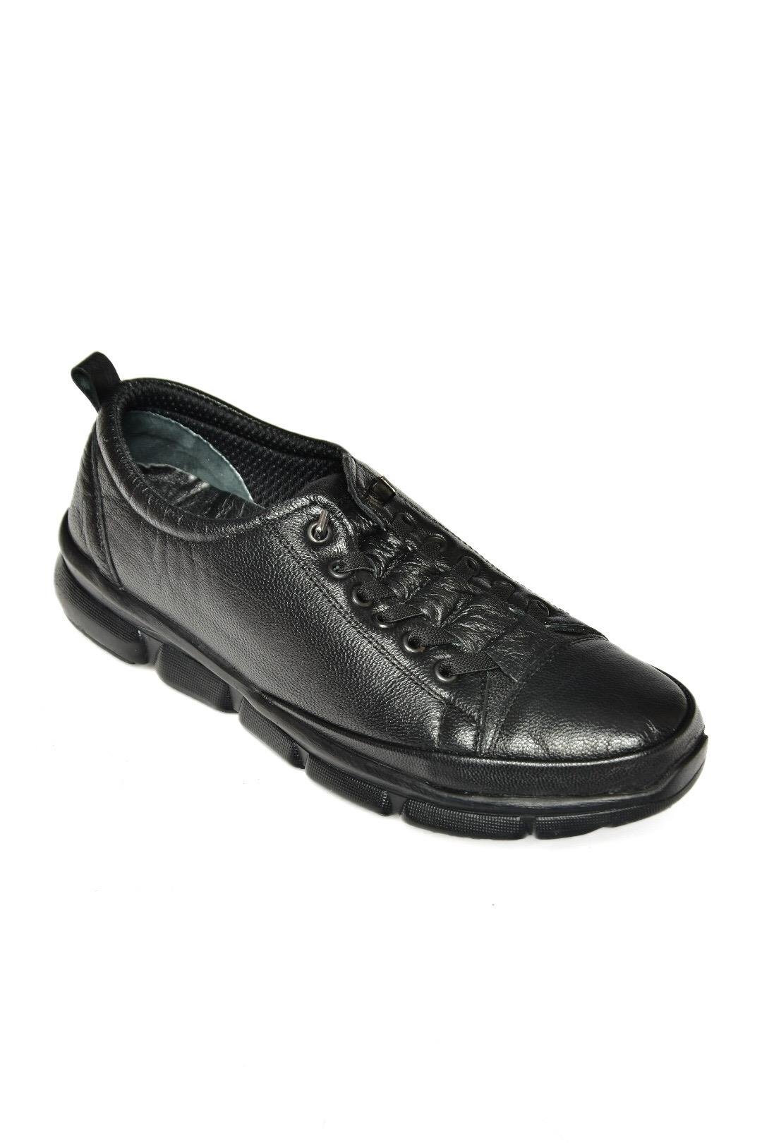 P555191203 Siyah Hakiki Deri Comfort Ortopedik Taban Kadın Ayakkabı