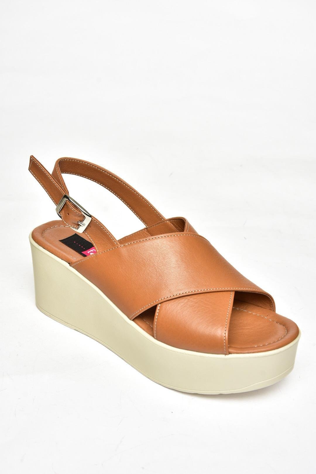 P555327503 Taba Hakiki Deri Dolgu Topuklu Kadın Ayakkabı