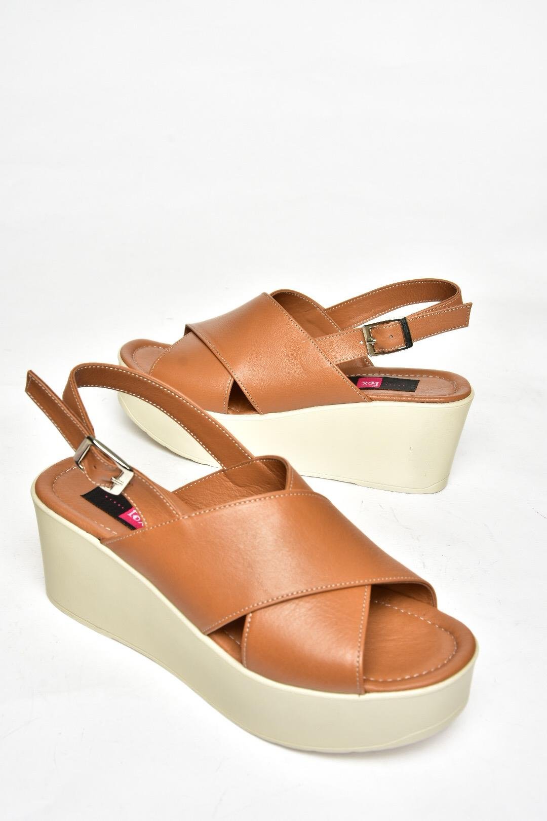 P555327503 Taba Hakiki Deri Dolgu Topuklu Kadın Ayakkabı