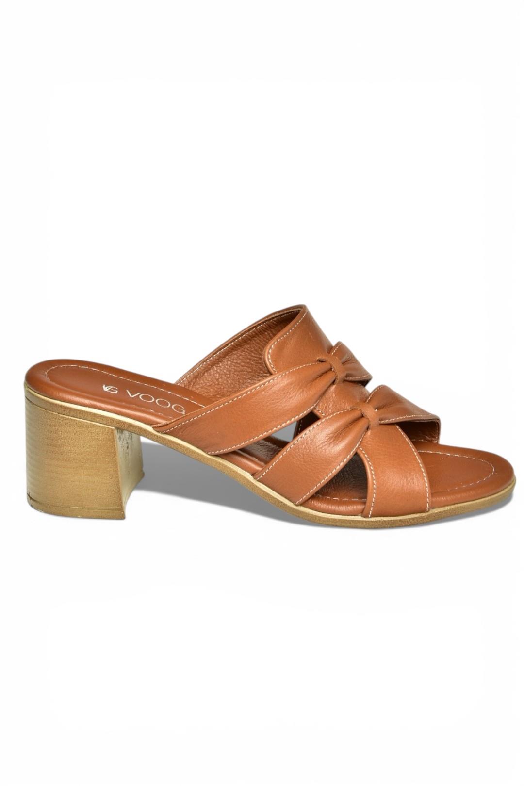 P555455803 Taba Hakiki Deri Kalın Topuklu Kadın Terlik