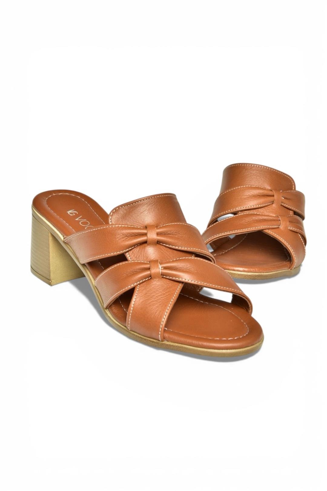 P555455803 Taba Hakiki Deri Kalın Topuklu Kadın Terlik