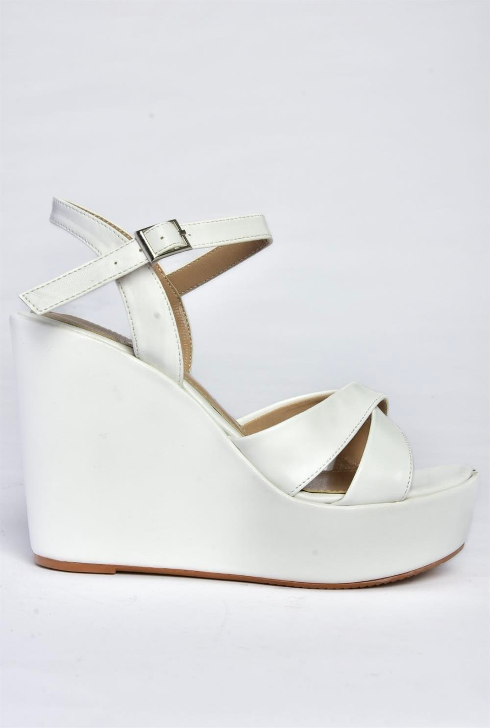 P572280409 Beyaz Dolgu Topuklu Kadın Ayakkabı