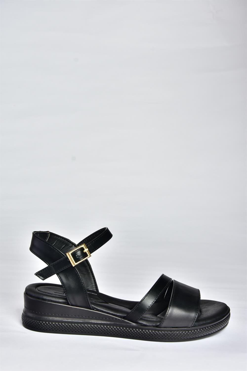 P674300709 Siyah Dolgu Topuklu Günlük Kadın Sandalet