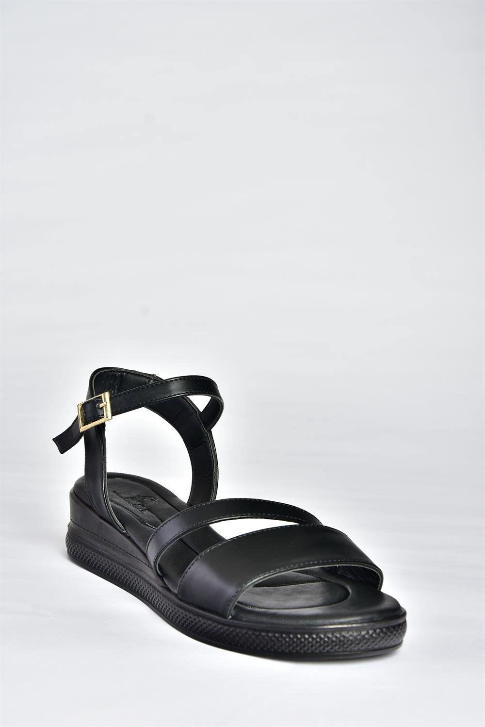 P674300709 Siyah Dolgu Topuklu Günlük Kadın Sandalet