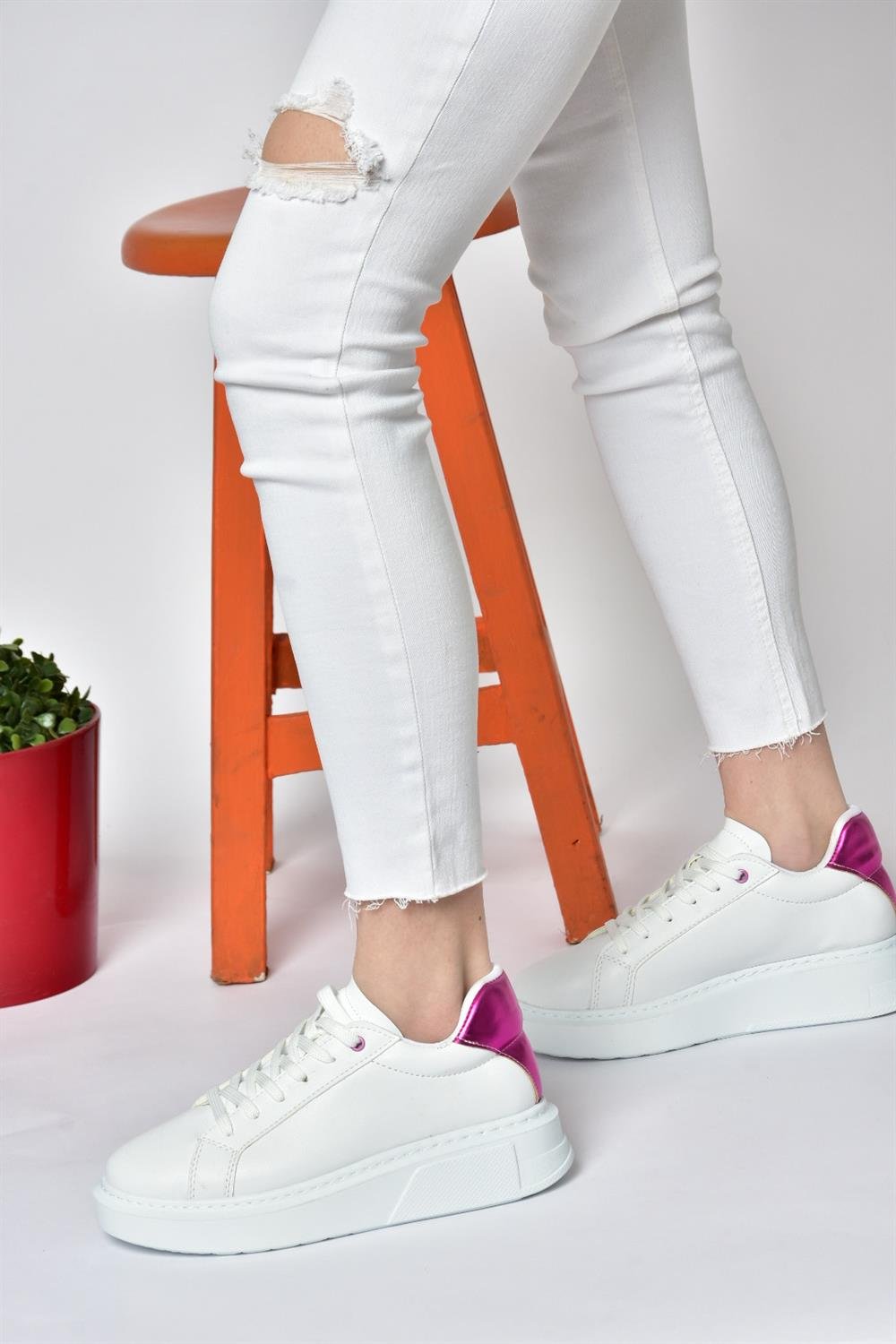 P848231409 Beyaz/Fuşya Kadın Spor Ayakkabı Sneakers