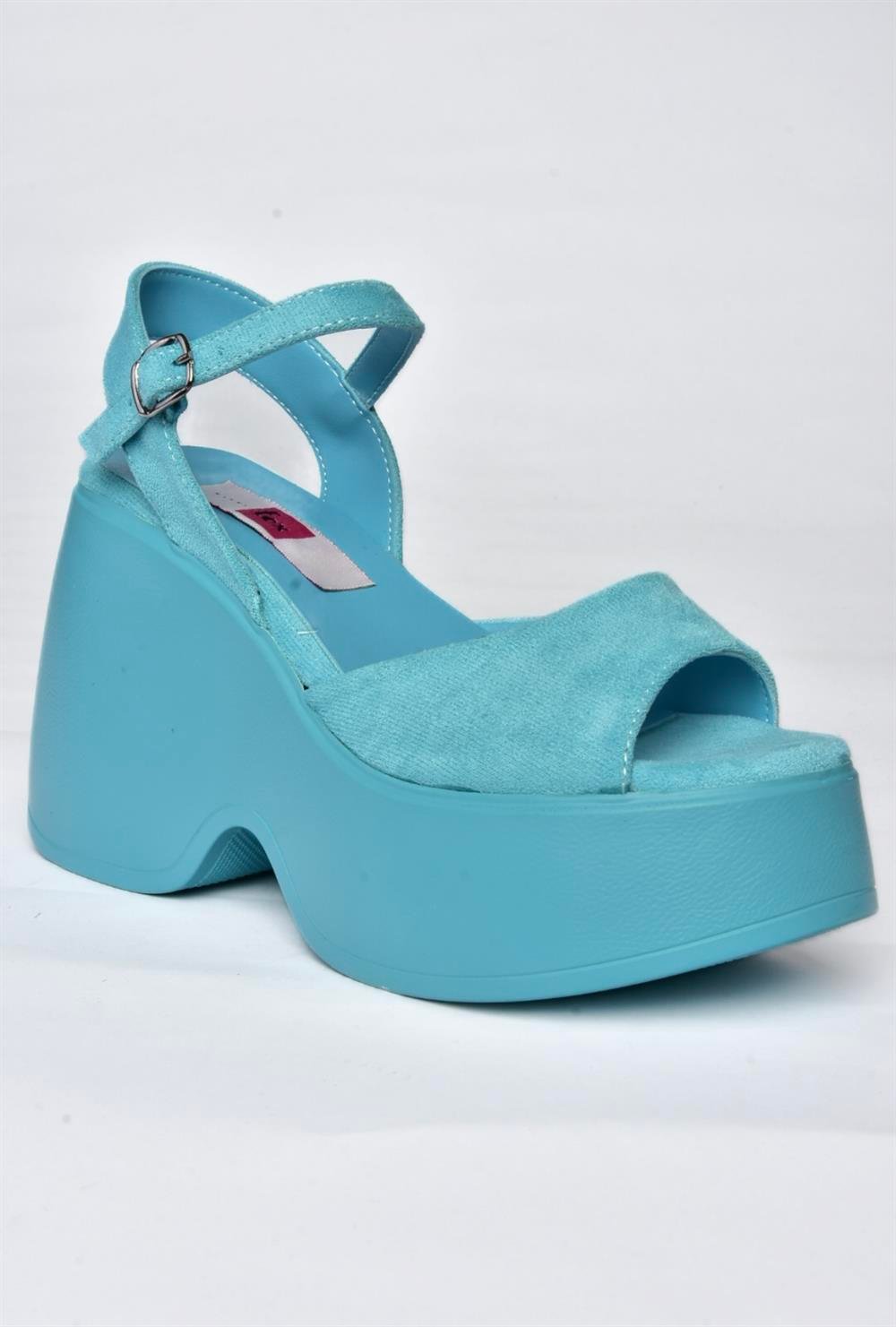 P973001002 Mavi Süet Dolgu Topuklu Kadın Ayakkabı