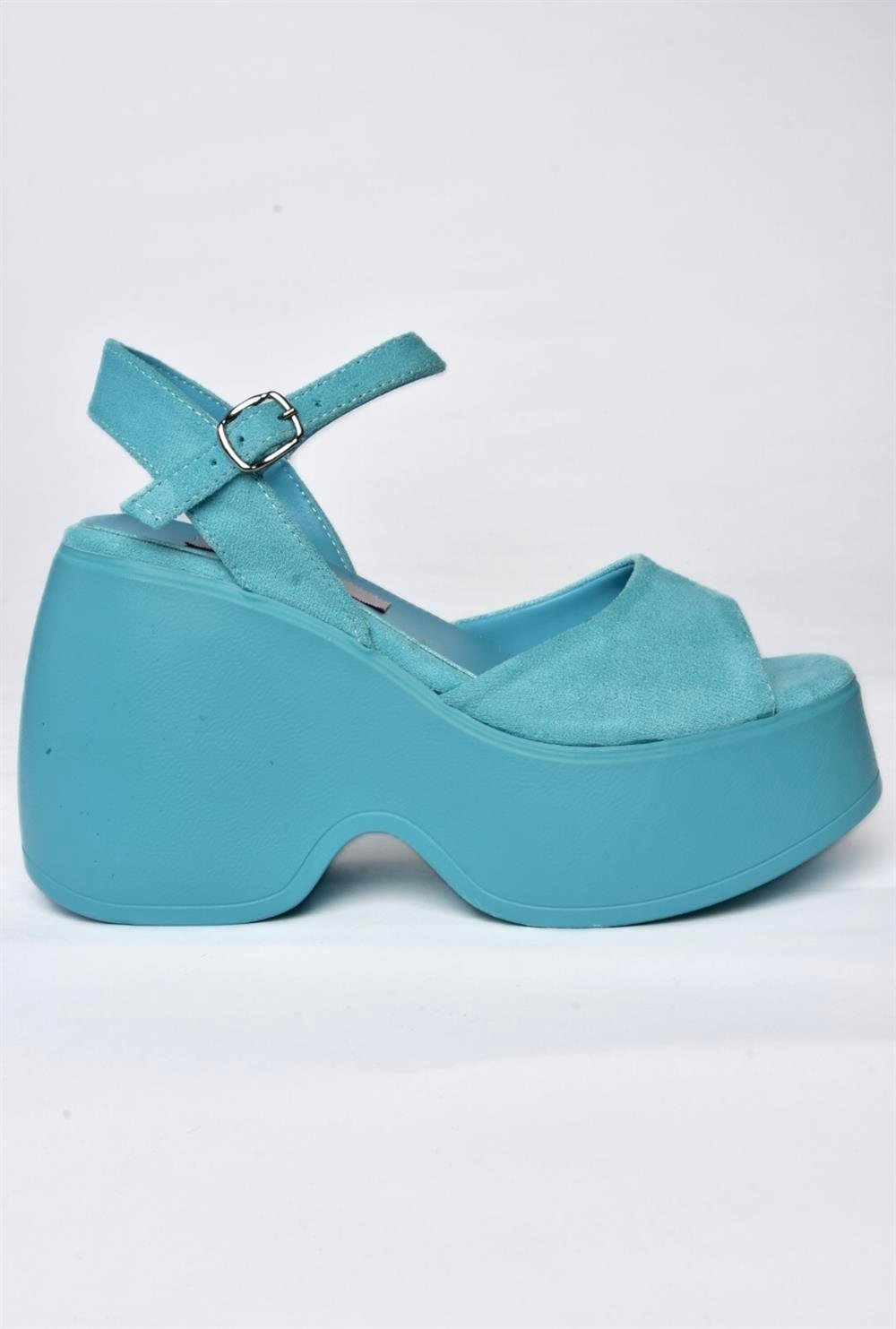 P973001002 Mavi Süet Dolgu Topuklu Kadın Ayakkabı