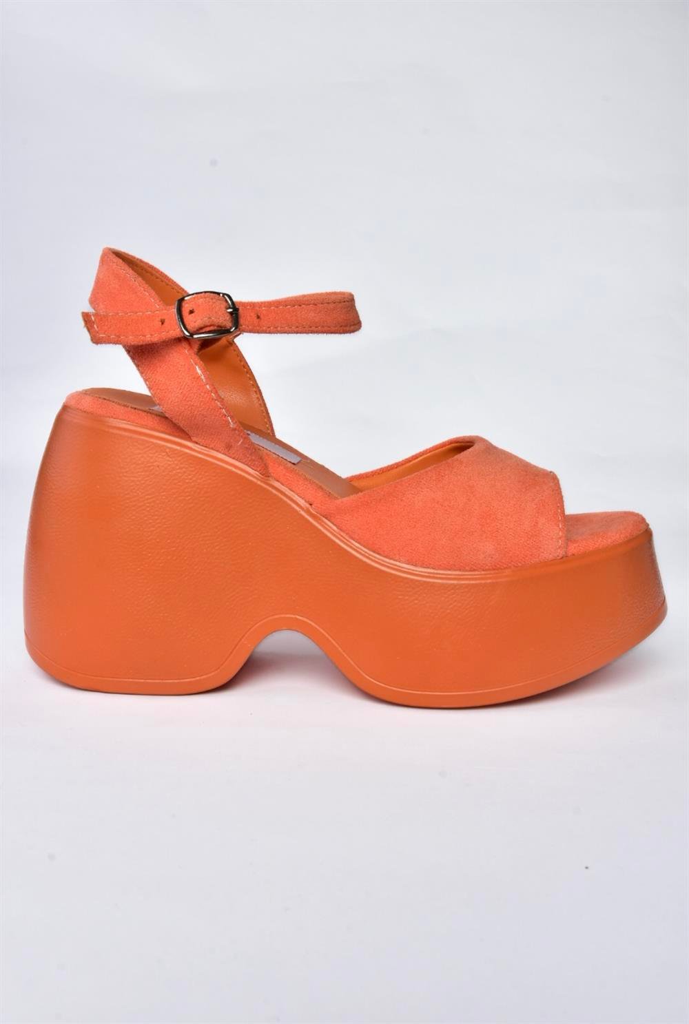P973001002 Turuncu Süet Dolgu Topuklu Kadın Ayakkabı