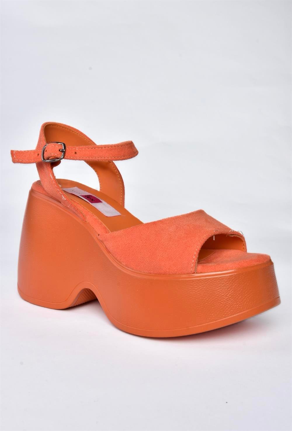 P973001002 Turuncu Süet Dolgu Topuklu Kadın Ayakkabı