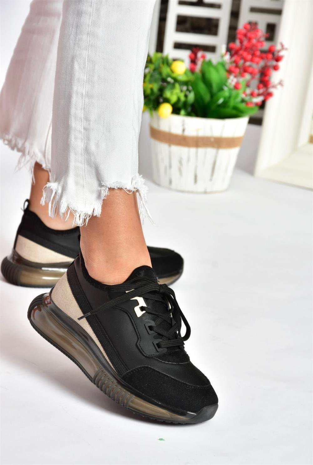 P973016109 Siyah/Bej Günlük Spor Ayakkabı Sneakers
