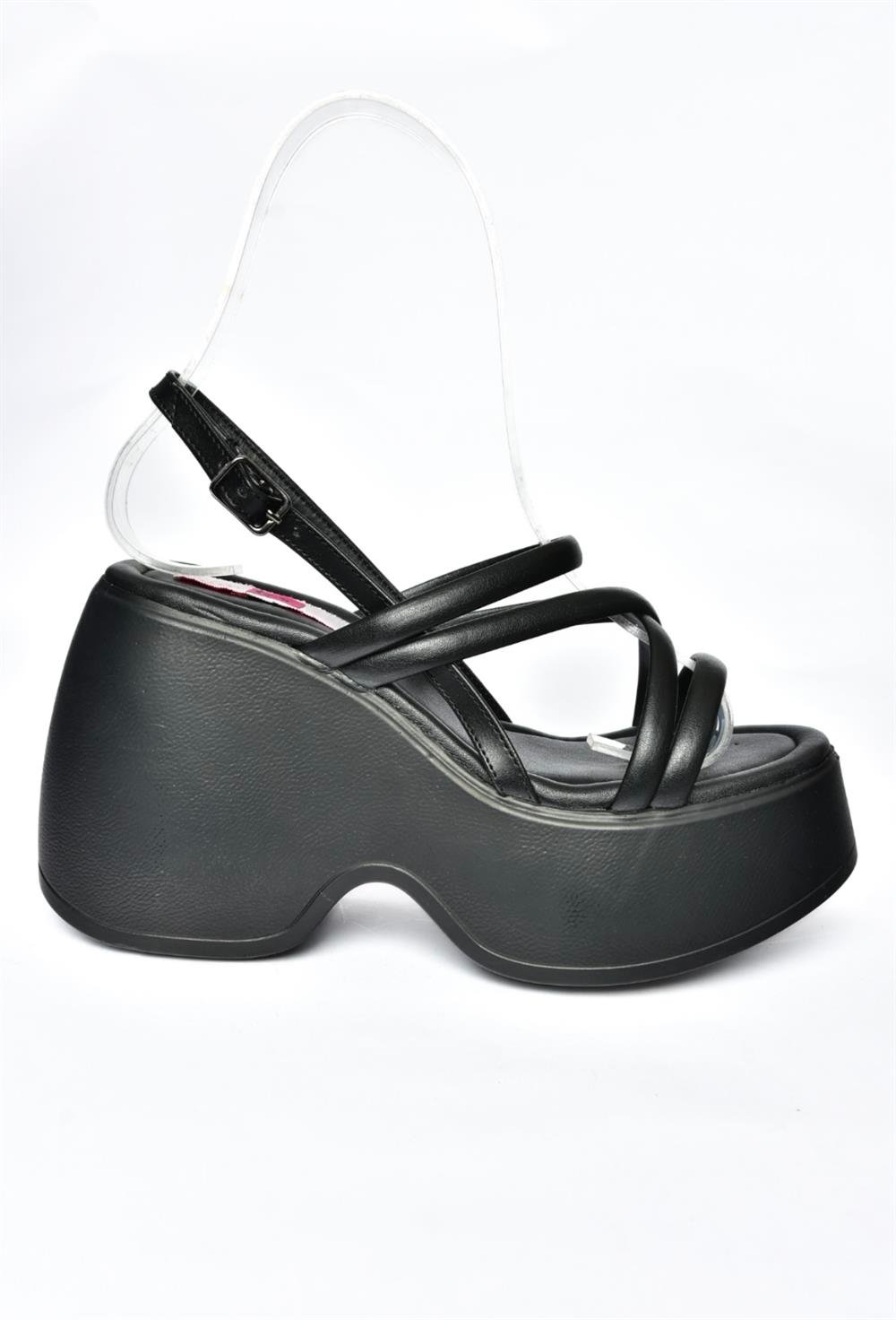 P973090409 Siyah Dolgu Topuklu Kadın Ayakkabı