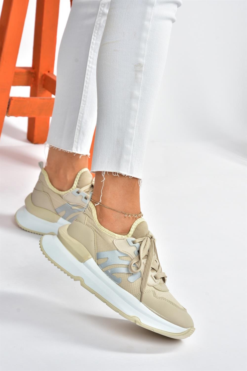 P973516904 Ten Kumaş Kalın Tabanlı Spor Ayakkabı Sneakers