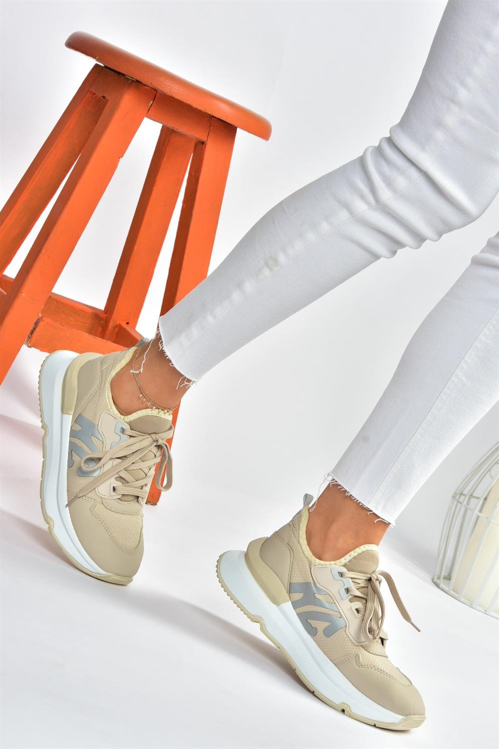P973516904 Ten Kumaş Kalın Tabanlı Spor Ayakkabı Sneakers