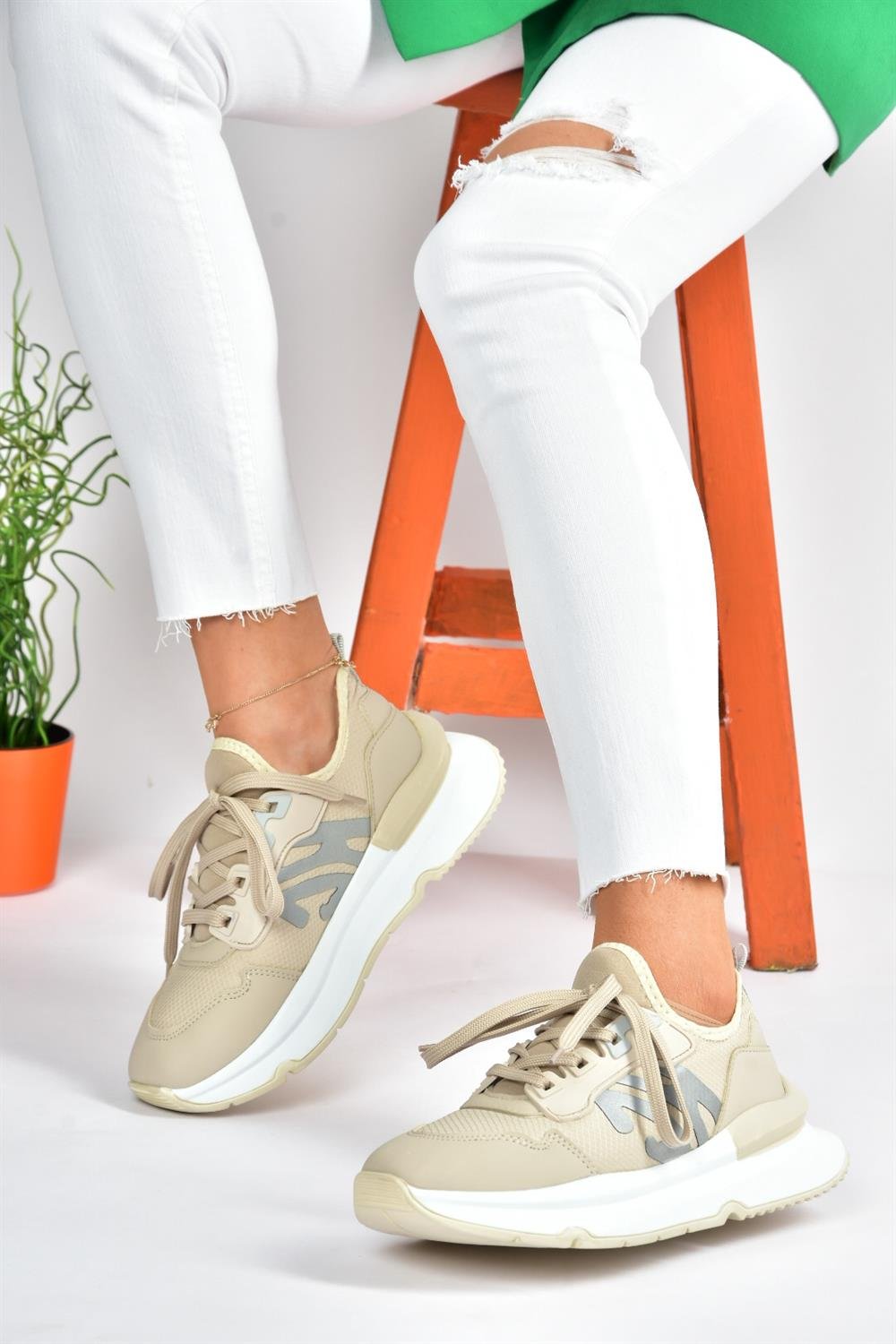 P973516904 Ten Kumaş Kalın Tabanlı Spor Ayakkabı Sneakers