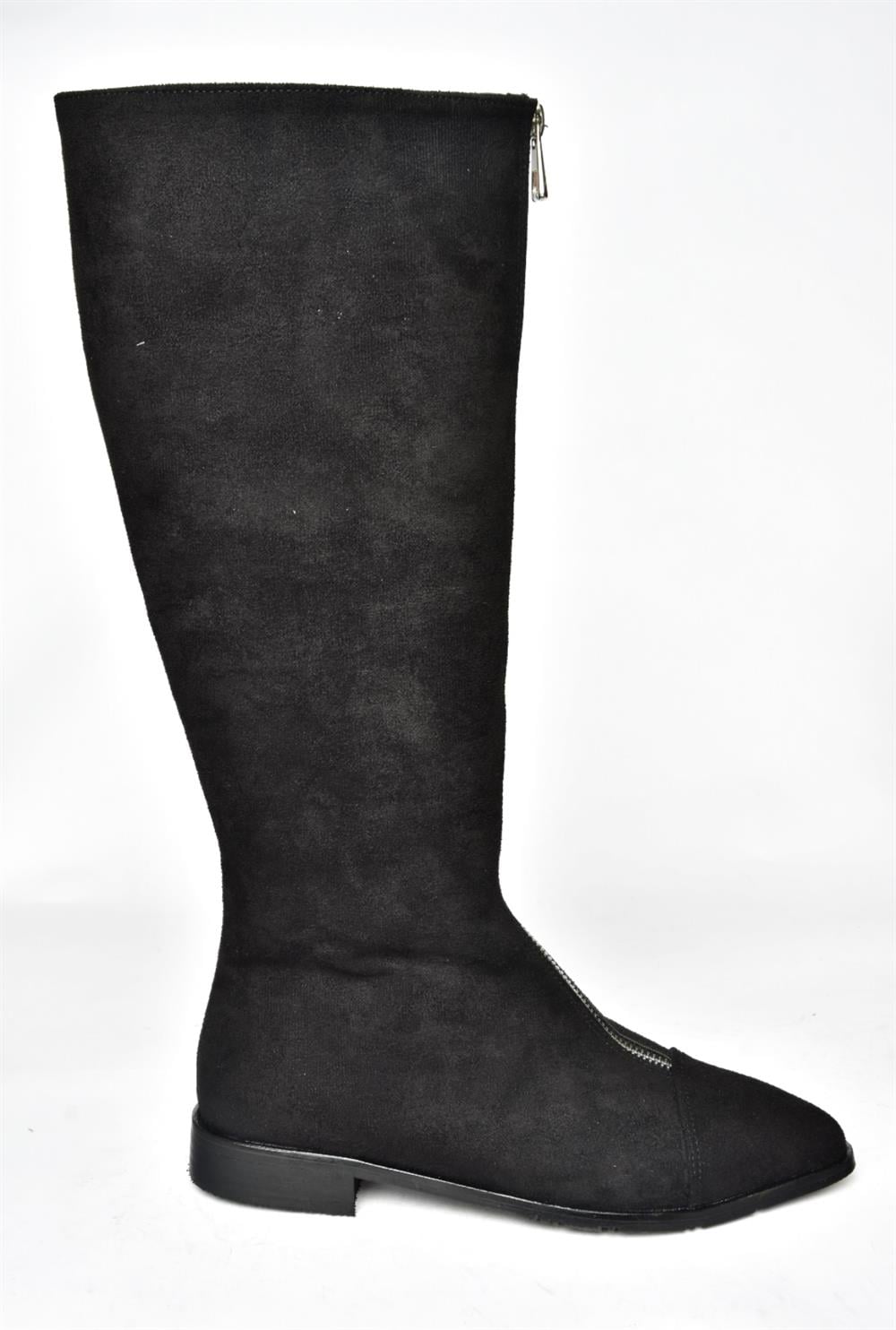 R272961602 Siyah Süet Fermuarlı Kadın Çizme