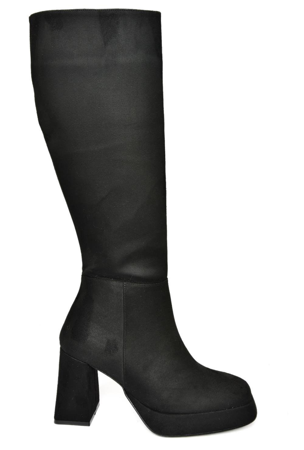 R282230102 Siyah Süet Platform Kalın Topuklu Kadın Çizme