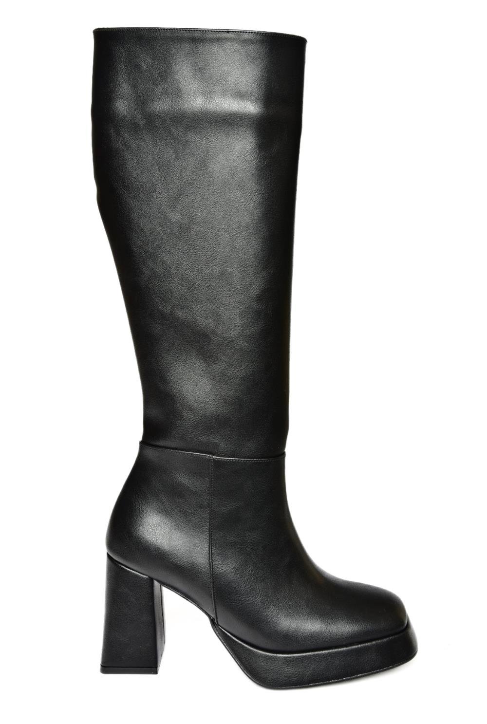 R282230109 Siyah Platform Kalın Topuklu Kadın Çizme