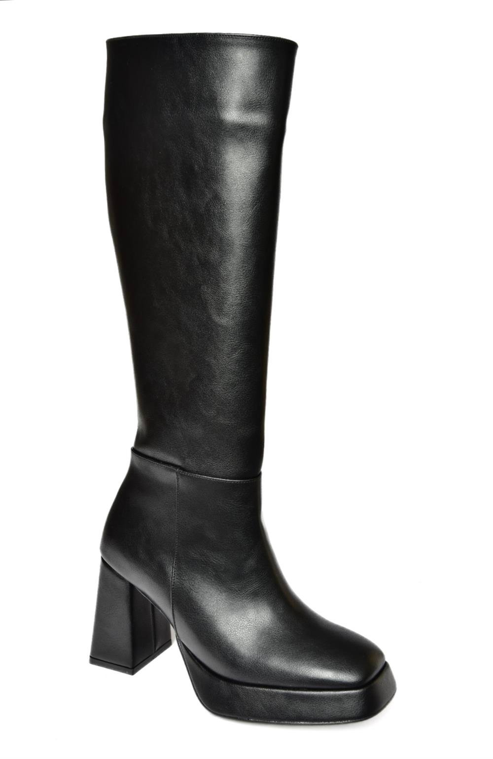 R282230109 Siyah Platform Kalın Topuklu Kadın Çizme