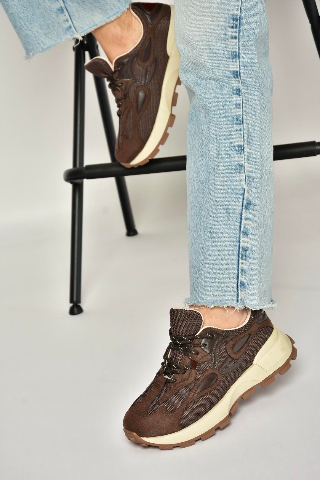 R312510504 Kahverengi Kumaş Kadın Spor Ayakkabı Sneakers