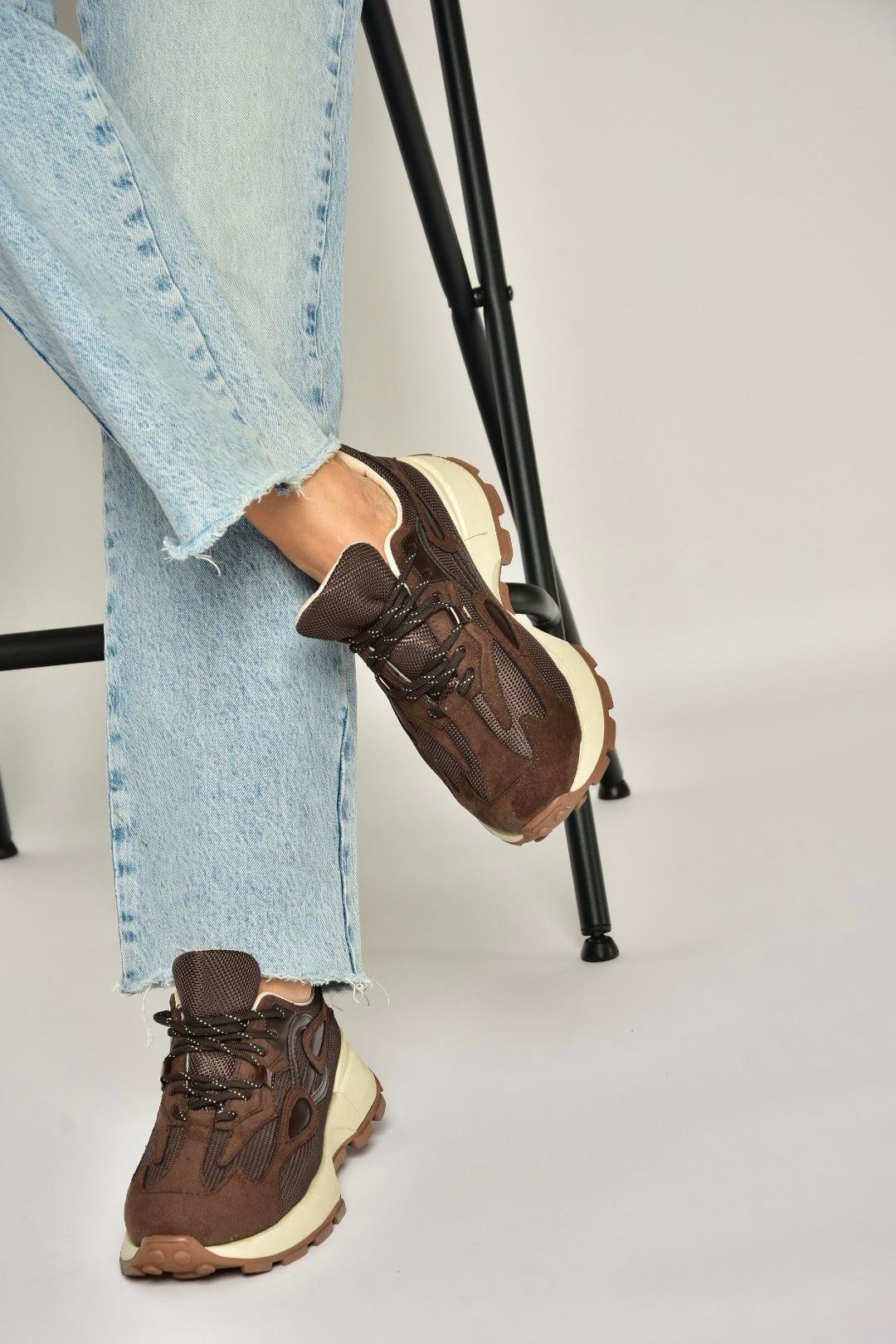 R312510504 Kahverengi Kumaş Kadın Spor Ayakkabı Sneakers