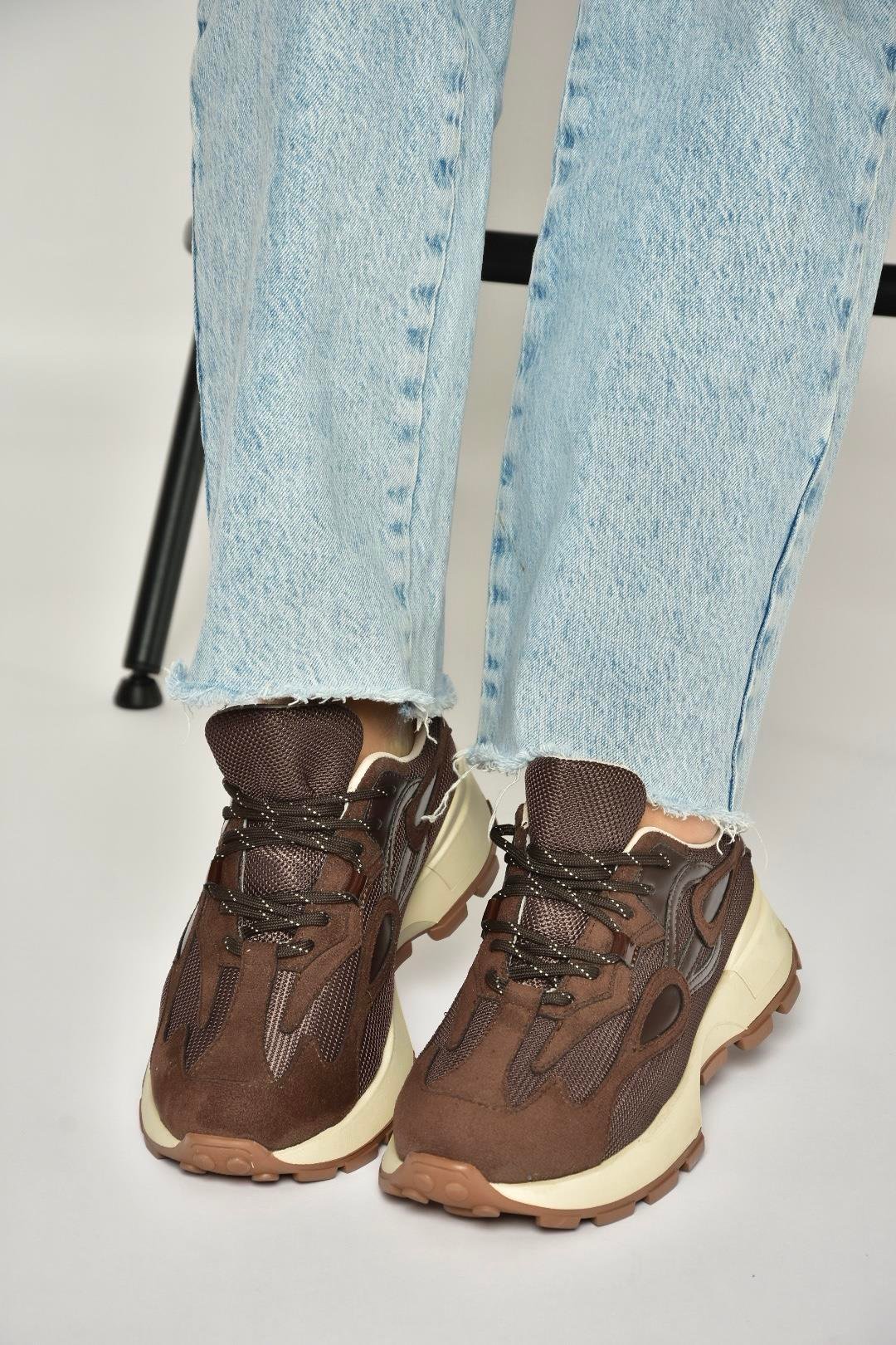 R312510504 Kahverengi Kumaş Kadın Spor Ayakkabı Sneakers