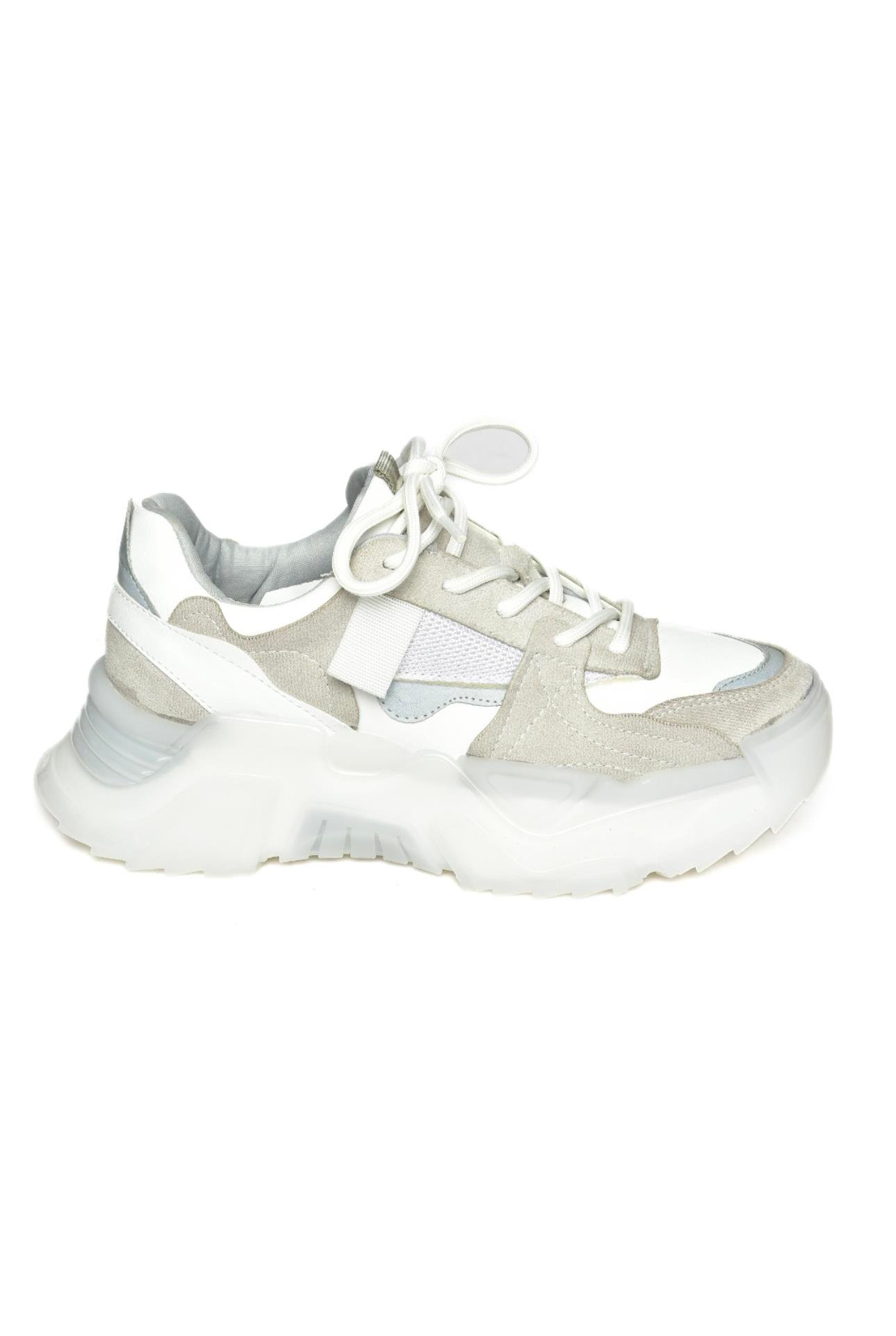 R312611402 Beyaz/Gri Süet Kalın Tabanlı Spor Ayakkabı Sneakers