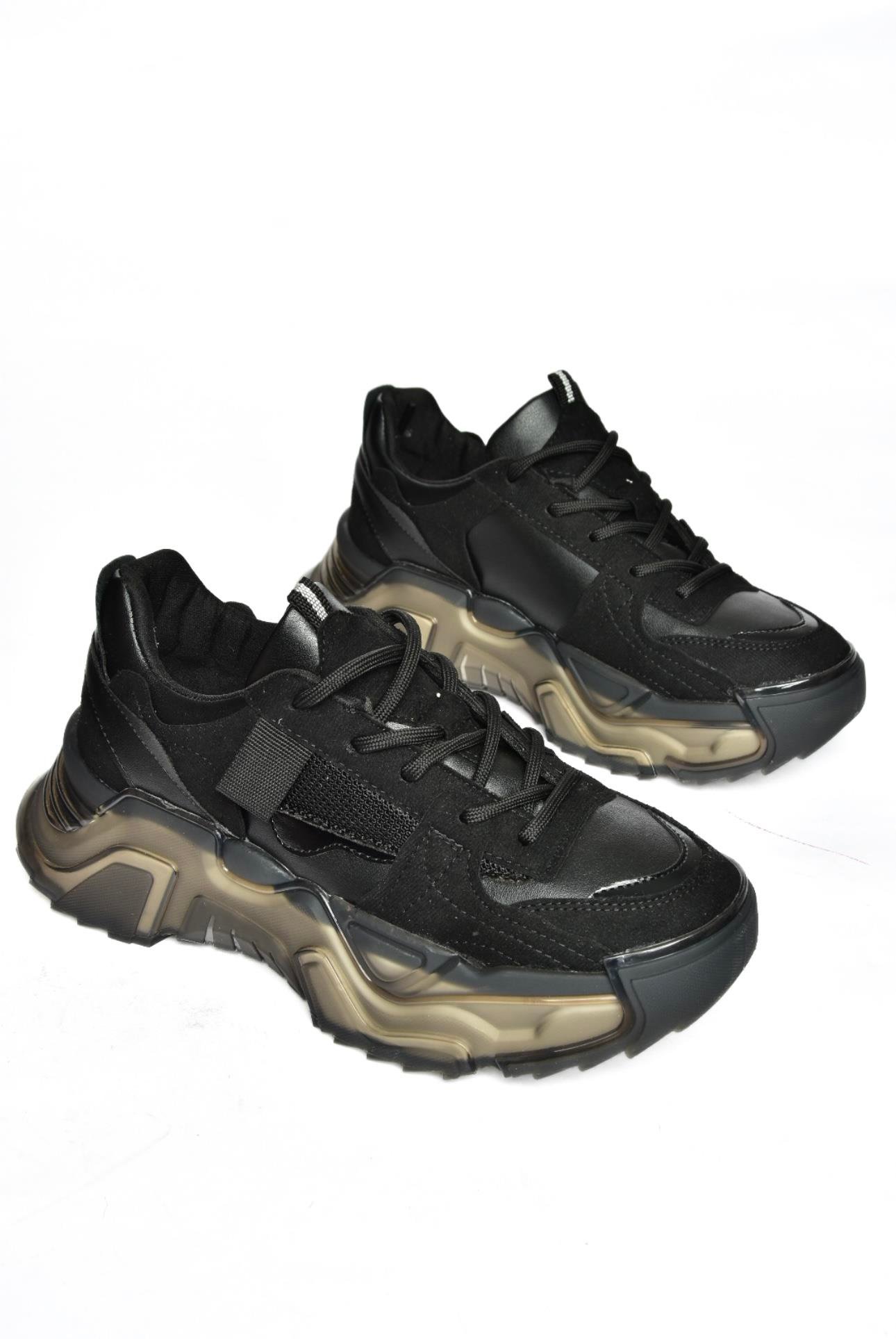 R312611402 Siyah Süet Kalın Tabanlı Spor Ayakkabı Sneakers