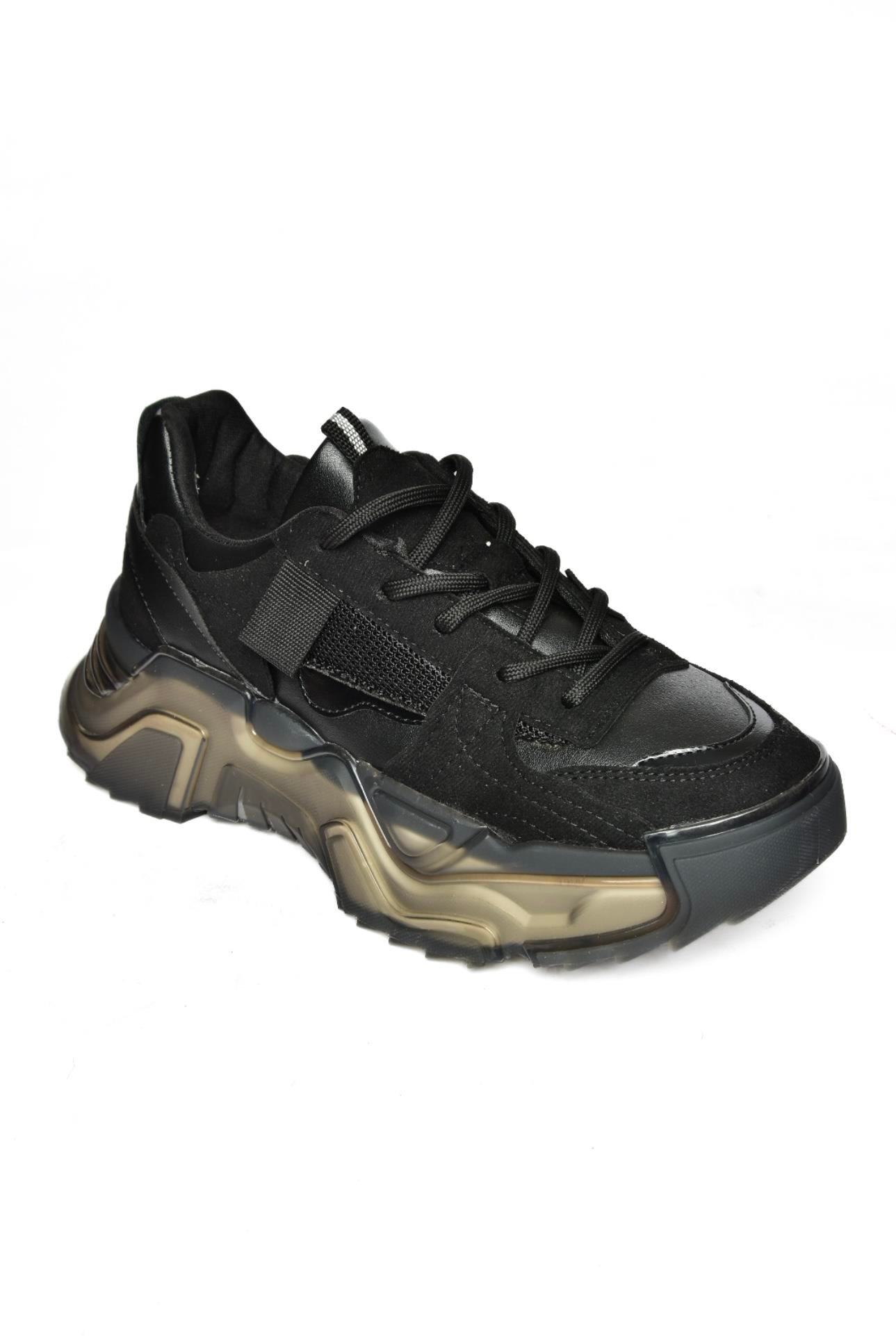 R312611402 Siyah Süet Kalın Tabanlı Spor Ayakkabı Sneakers