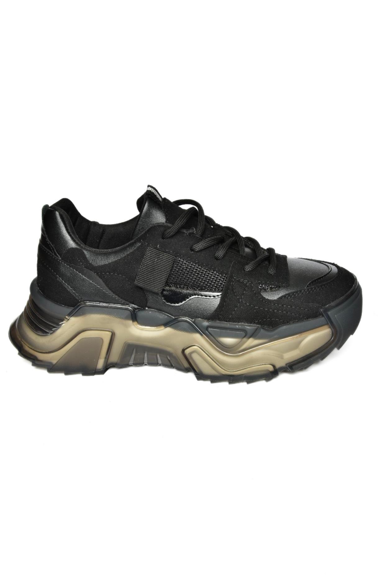 R312611402 Siyah Süet Kalın Tabanlı Spor Ayakkabı Sneakers