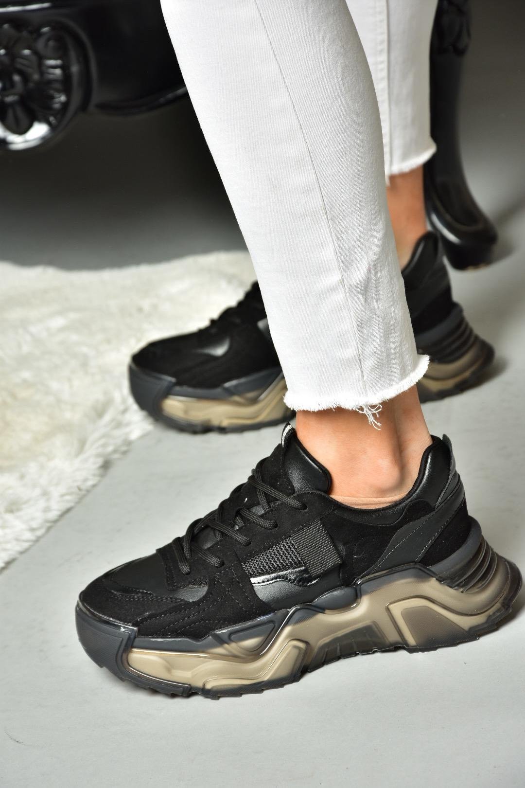 R312611402 Siyah Süet Kalın Tabanlı Spor Ayakkabı Sneakers