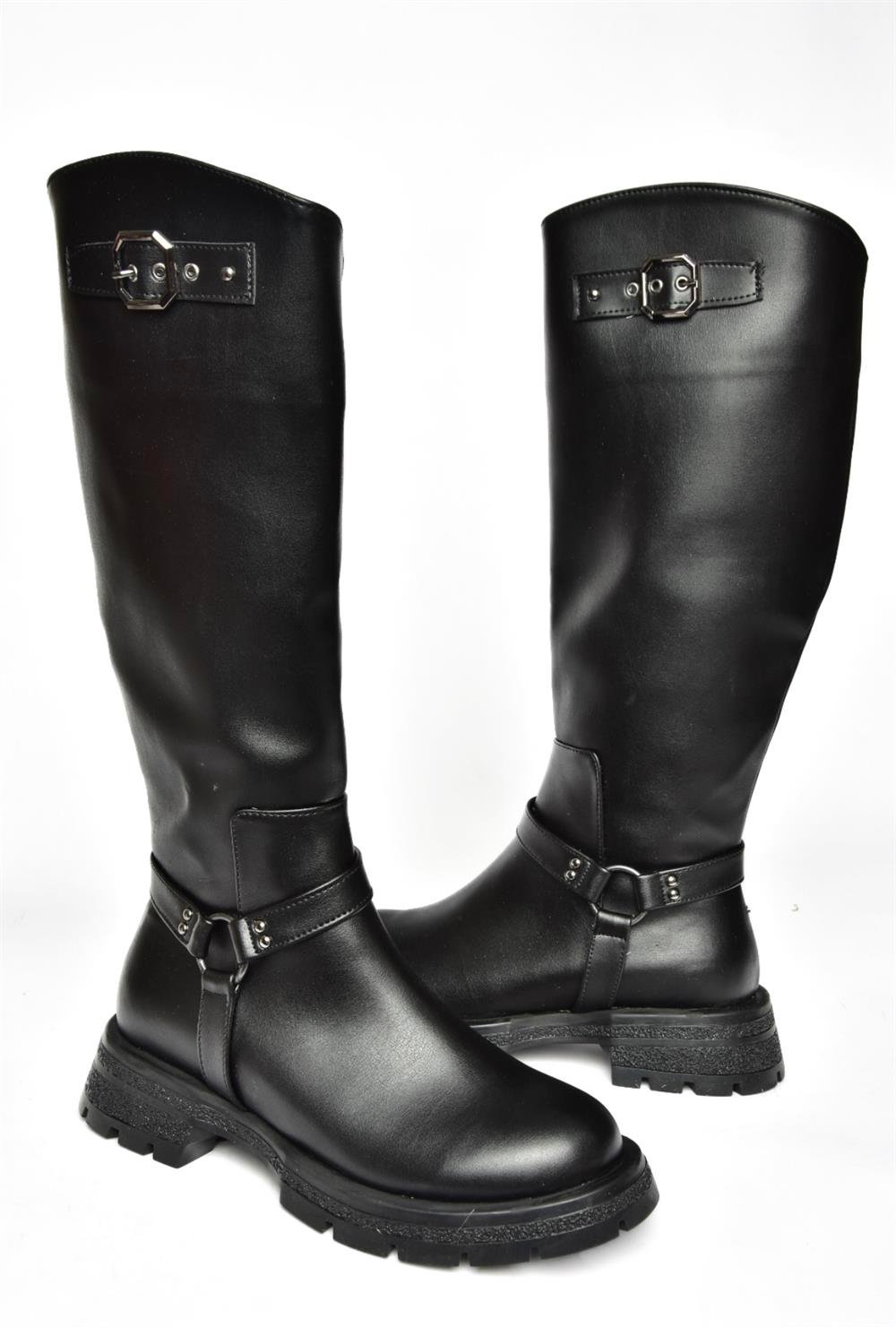 R518296309 Siyah Fermuarlı Kadın Çizme