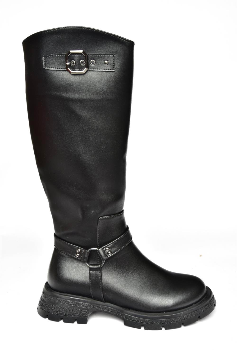 R518296309 Siyah Fermuarlı Kadın Çizme