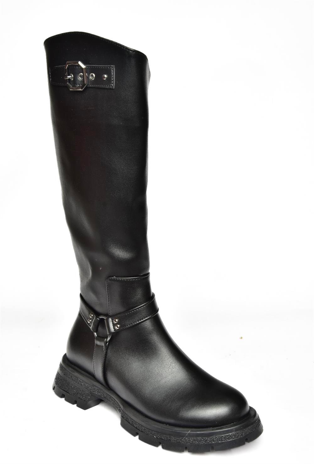 R518296309 Siyah Fermuarlı Kadın Çizme