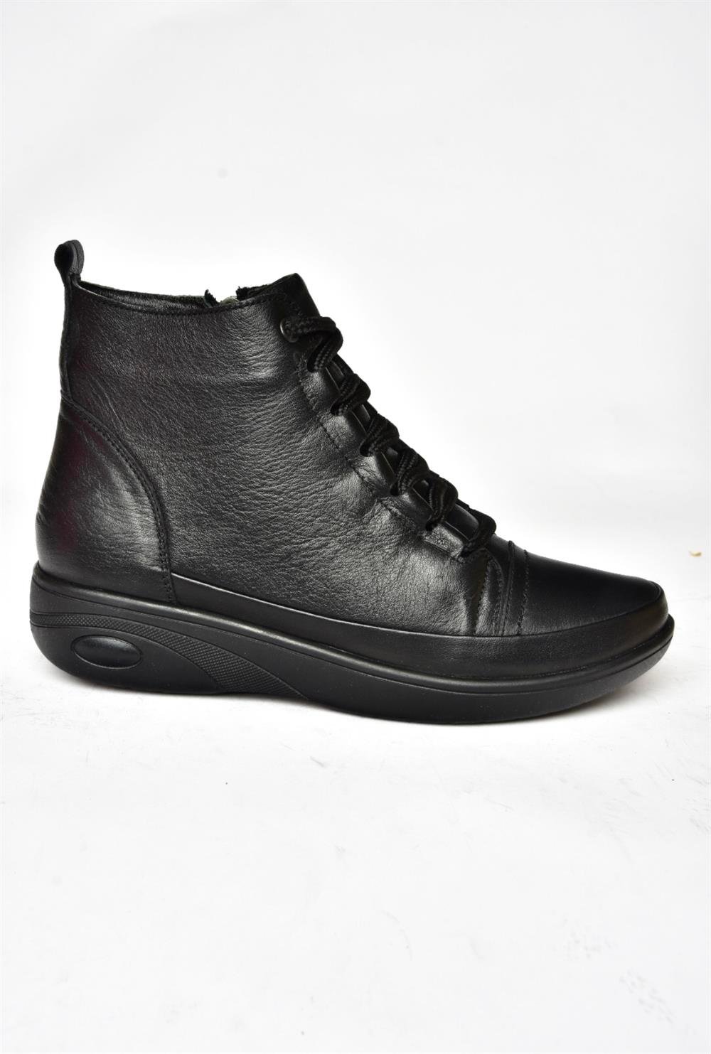 R555001003 Siyah Hakiki Deri Comfort Ortopedik Taban Kadın Bot