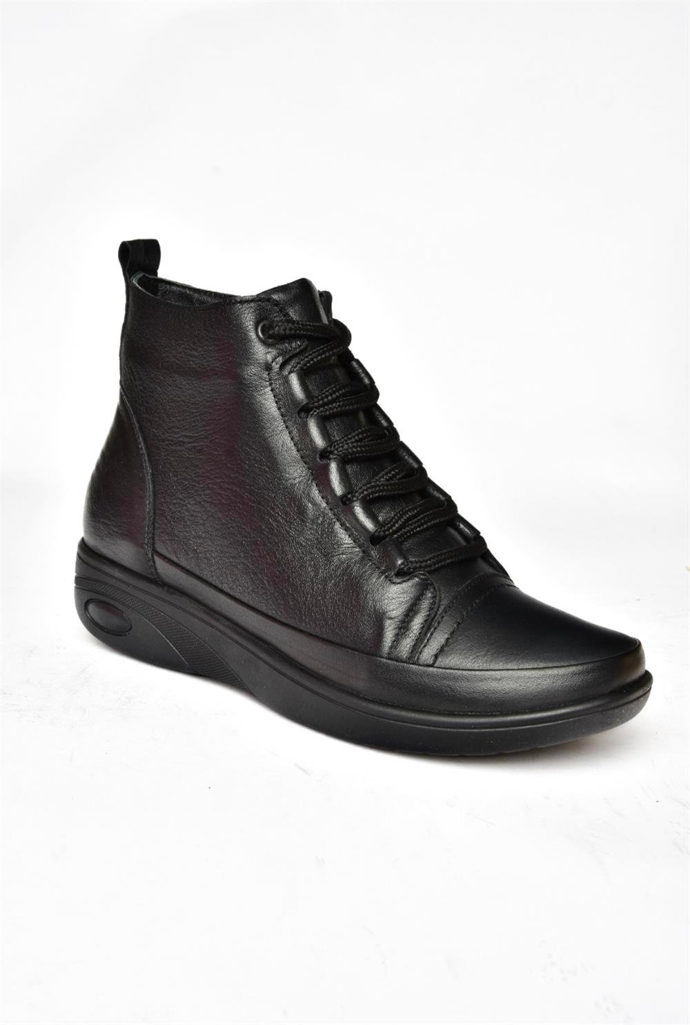 R555001003 Siyah Hakiki Deri Comfort Ortopedik Taban Kadın Bot