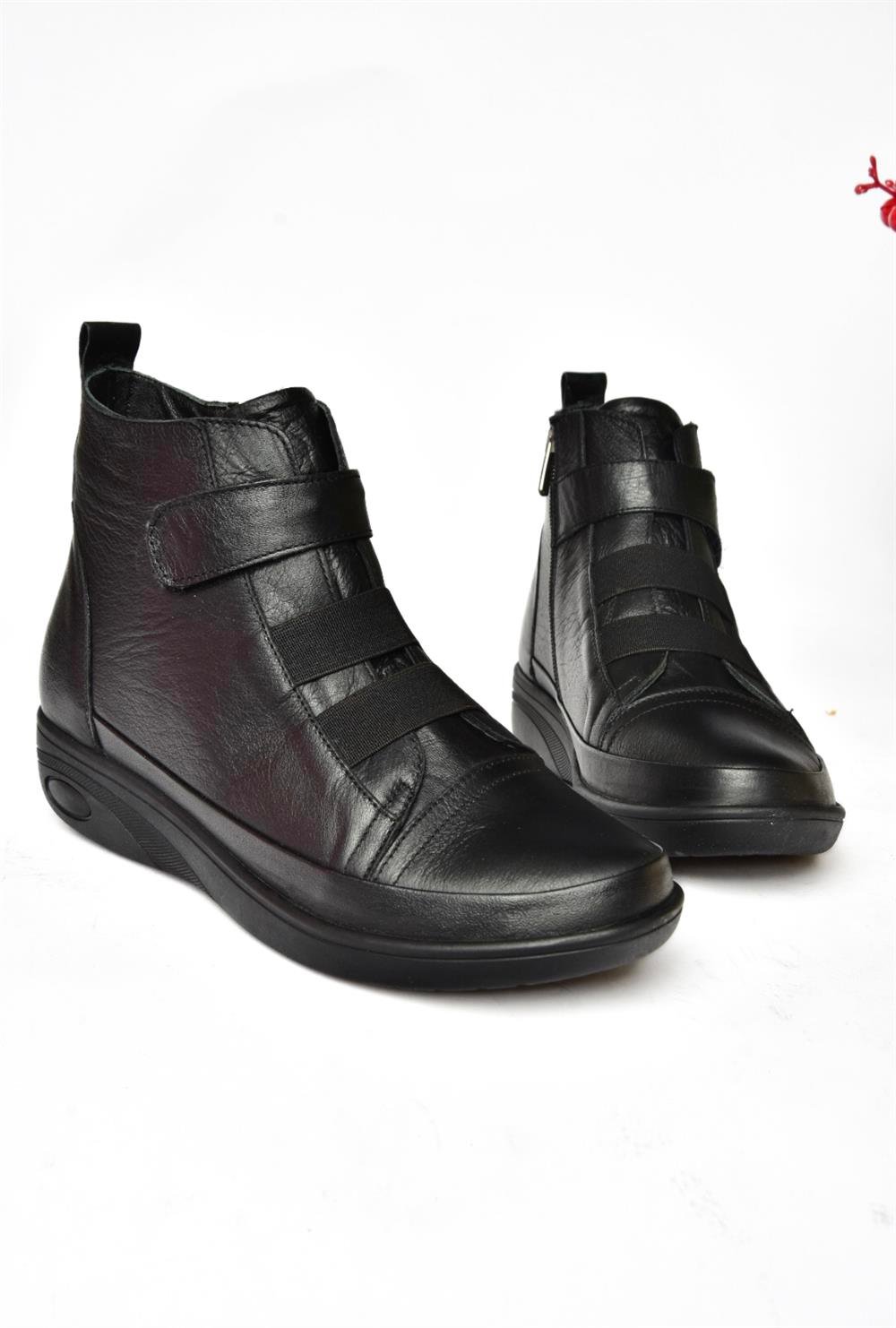 R555001103 Siyah Hakiki Deri Comfort Ortopedik Taban Kadın Bot