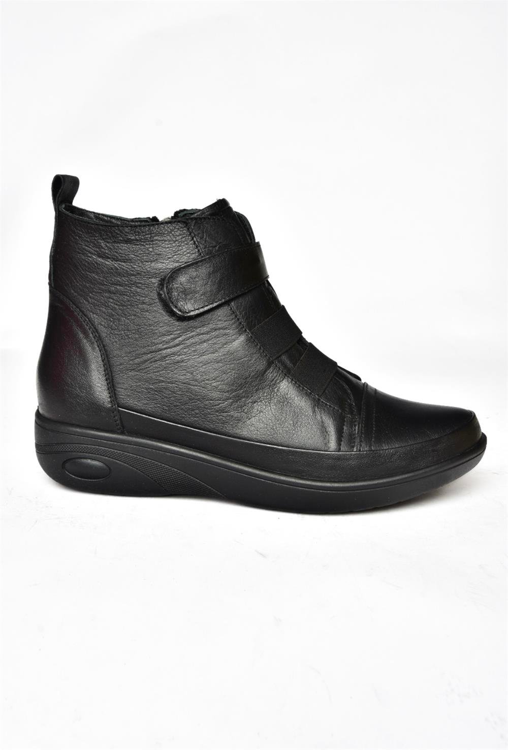 R555001103 Siyah Hakiki Deri Comfort Ortopedik Taban Kadın Bot