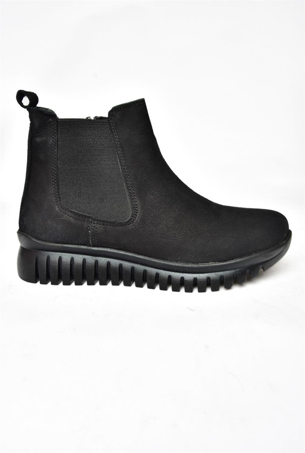 R555400201 Siyah Hakiki Deri Nubuk Kadın Bot