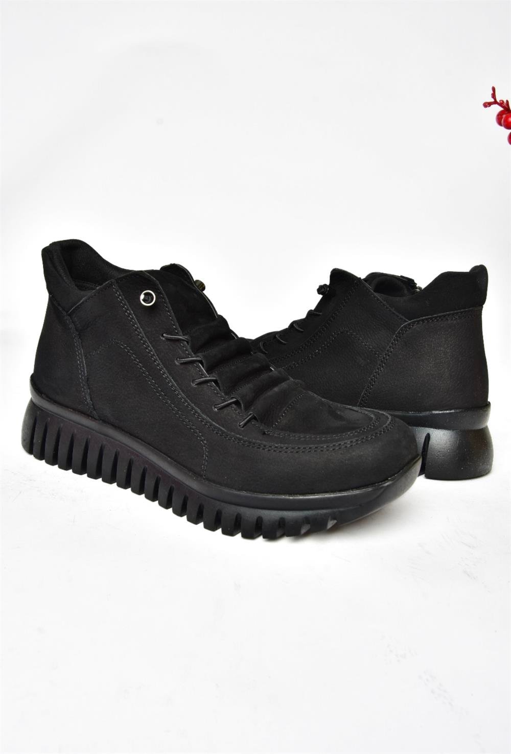 R555411101 Siyah Hakiki Deri Nubuk Comfort Ortopedik Taban Kadın Bot