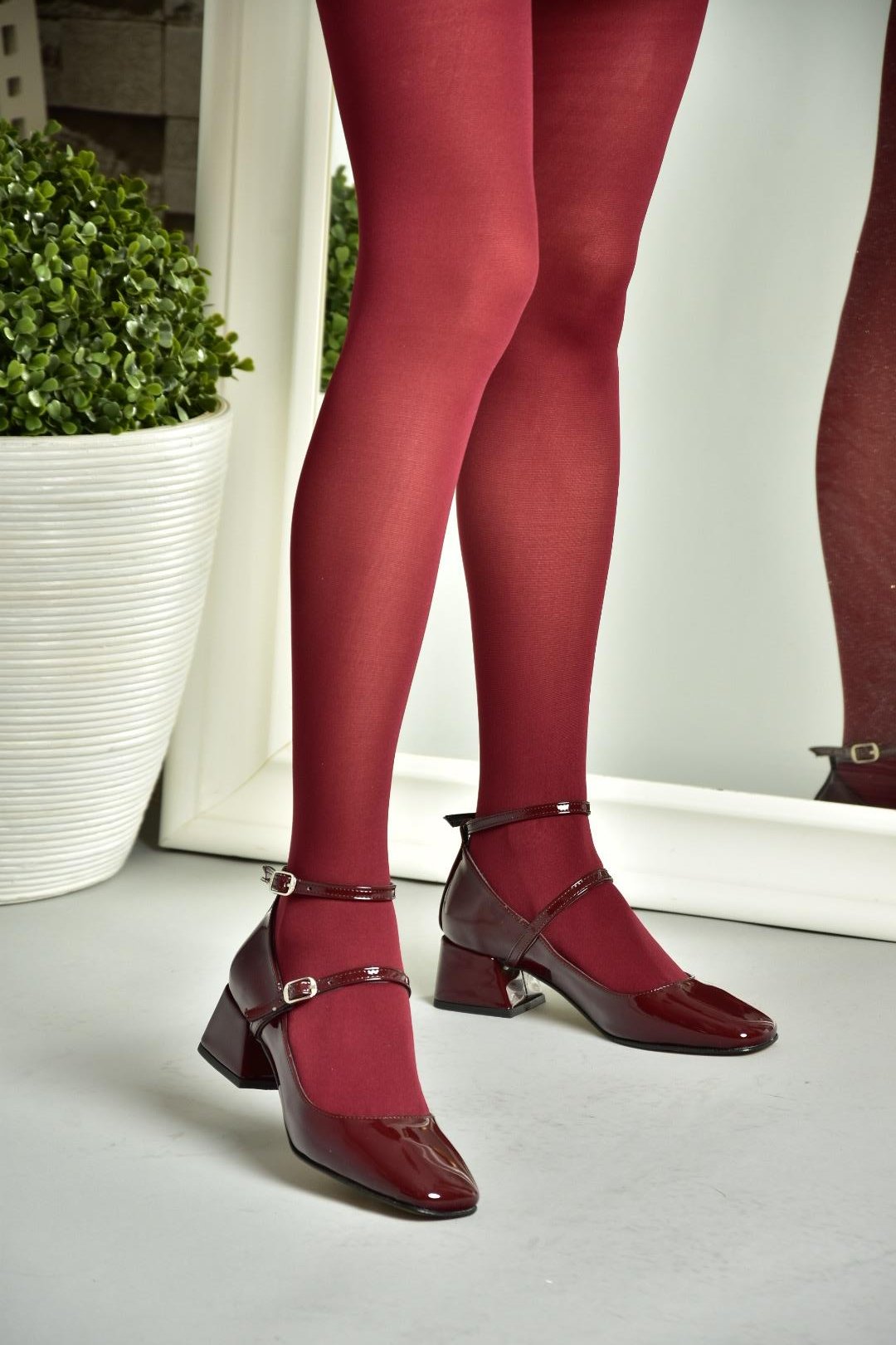 R654037208 Bordo Rugan Kalın Topuklu Kadın Ayakkabı